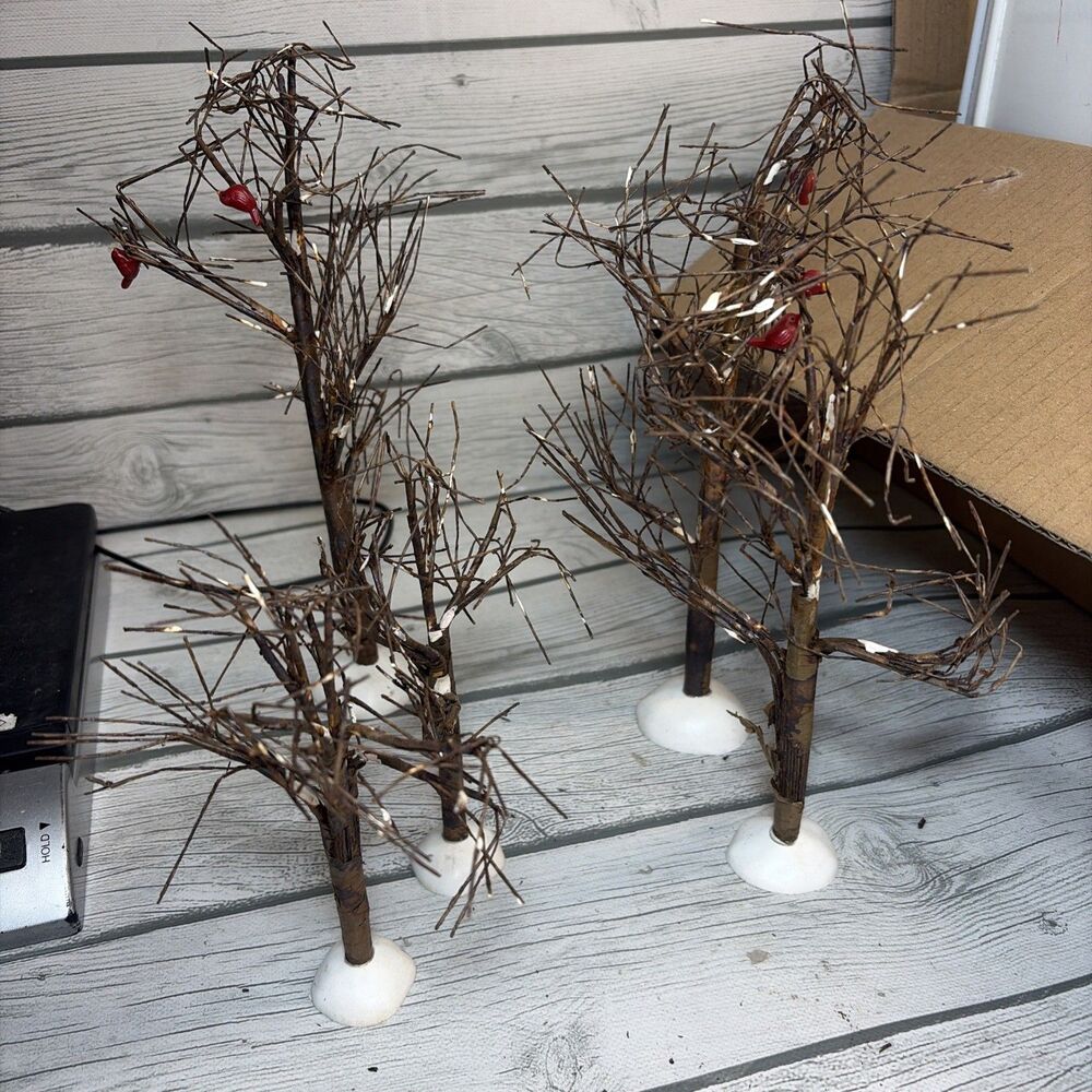 5 Dept. 56 Village Accessories "Bare Branch Trees with Cardinals"